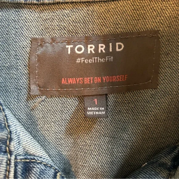 Torrid Classic Long Denim Jacket with Distressed Details Size 1X - Picture 6 of 10